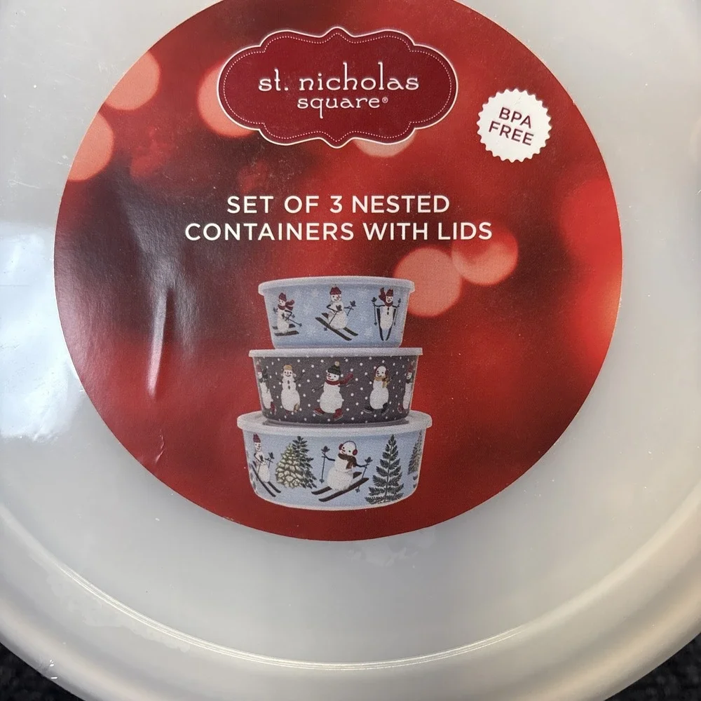 St. Nicholas Square~Snowman Nested Containers~3 Bowl Set with Lids~NIP